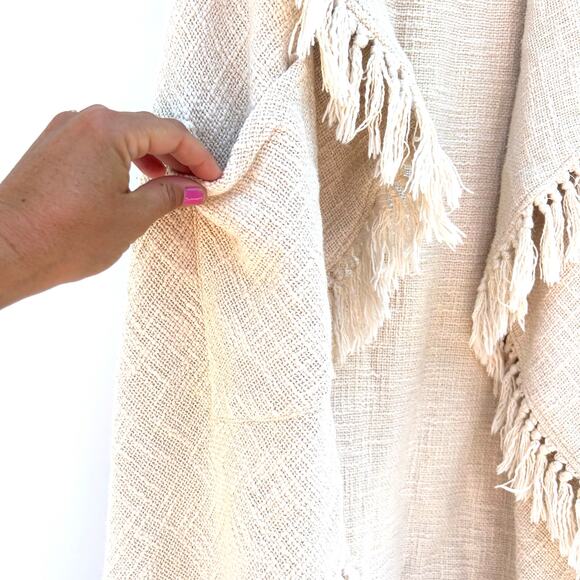 Spell & The Gypsy White River Poncho Knit Fringe Vest Long Cream Cotton M/L - Picture 10 of 12
